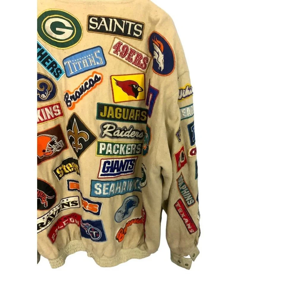 NFL Teams Custom Handmade Vintage Wool Leather Snap Up Quilted Reebok 8XL Jacket - Picture 5 of 16